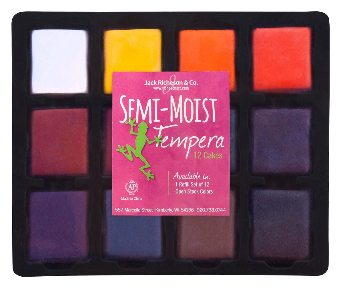 PAINT TEMPERA CAKES SEMI-MOIST RICHESON ASSORTED TRAY SET OF 12