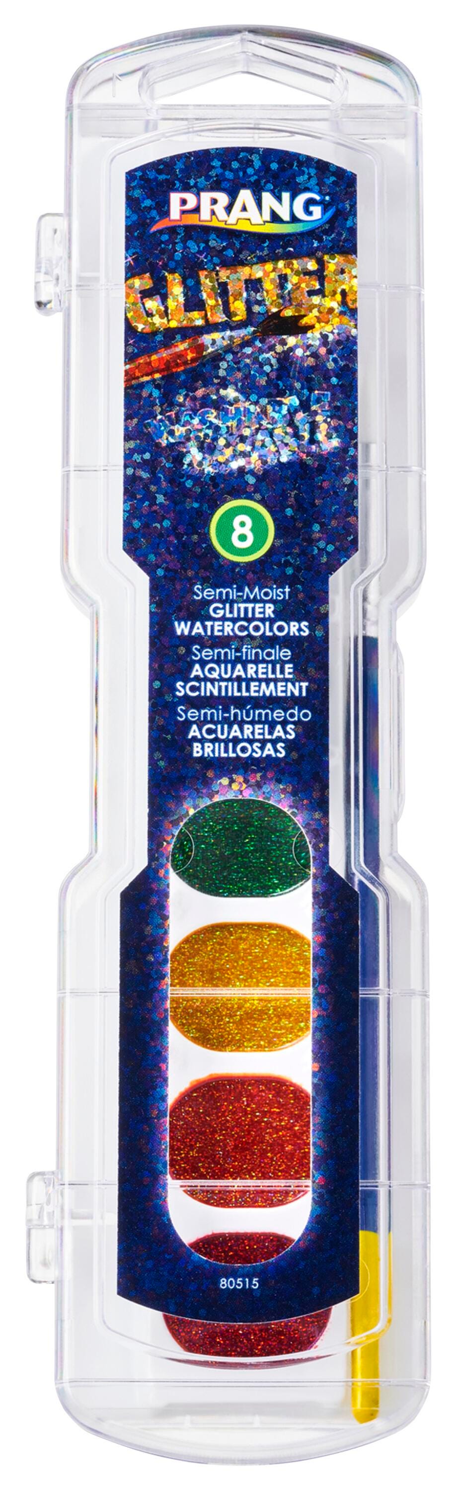 PAINT WATERCOLOR WASH PRANG 8 GLITTER COLORS PAN W/ BRUSH