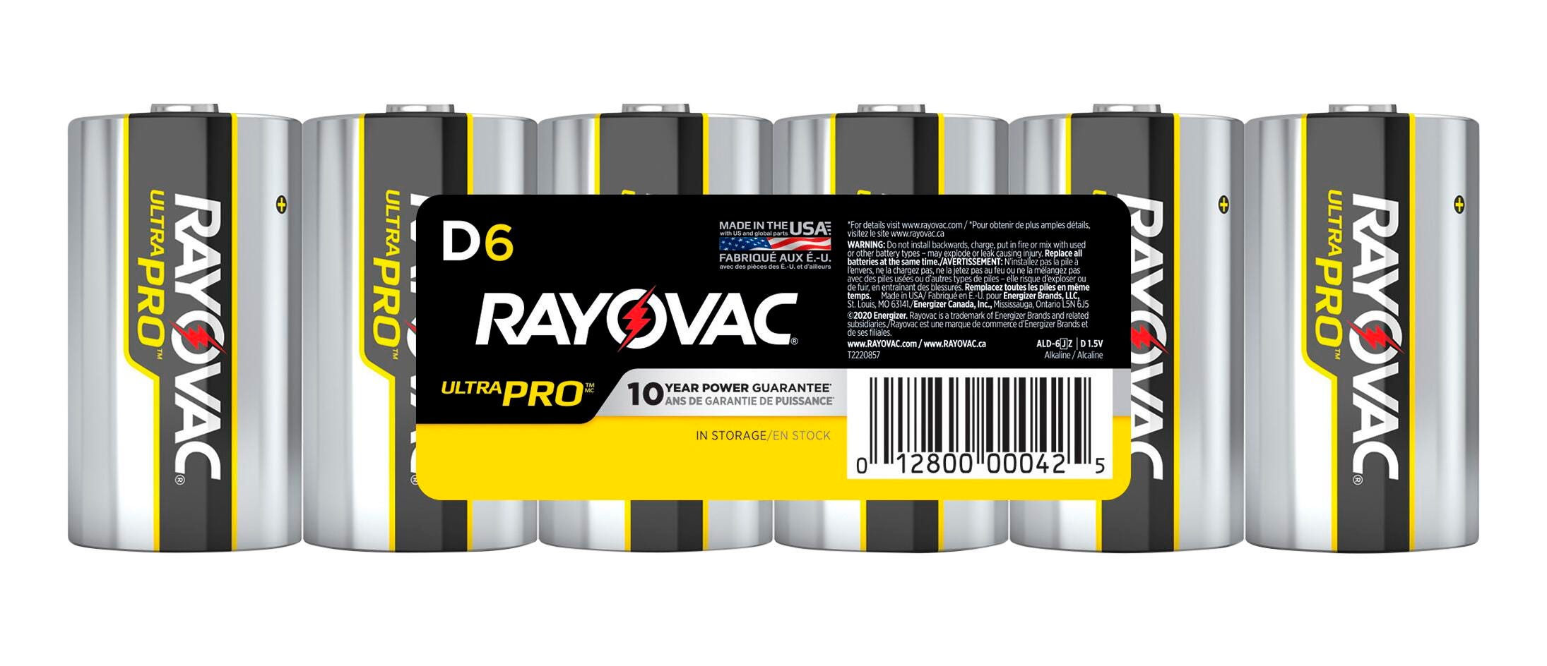BATTERY - RAYOVAC ULTRA PRO ALKALINE D BATTERY - PACK OF 6