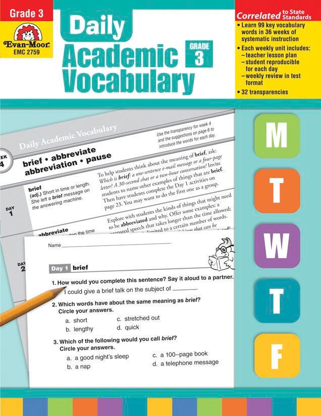 WORKBOOK -  DAILY ACADEMIC VOCABULARY GRADE 3