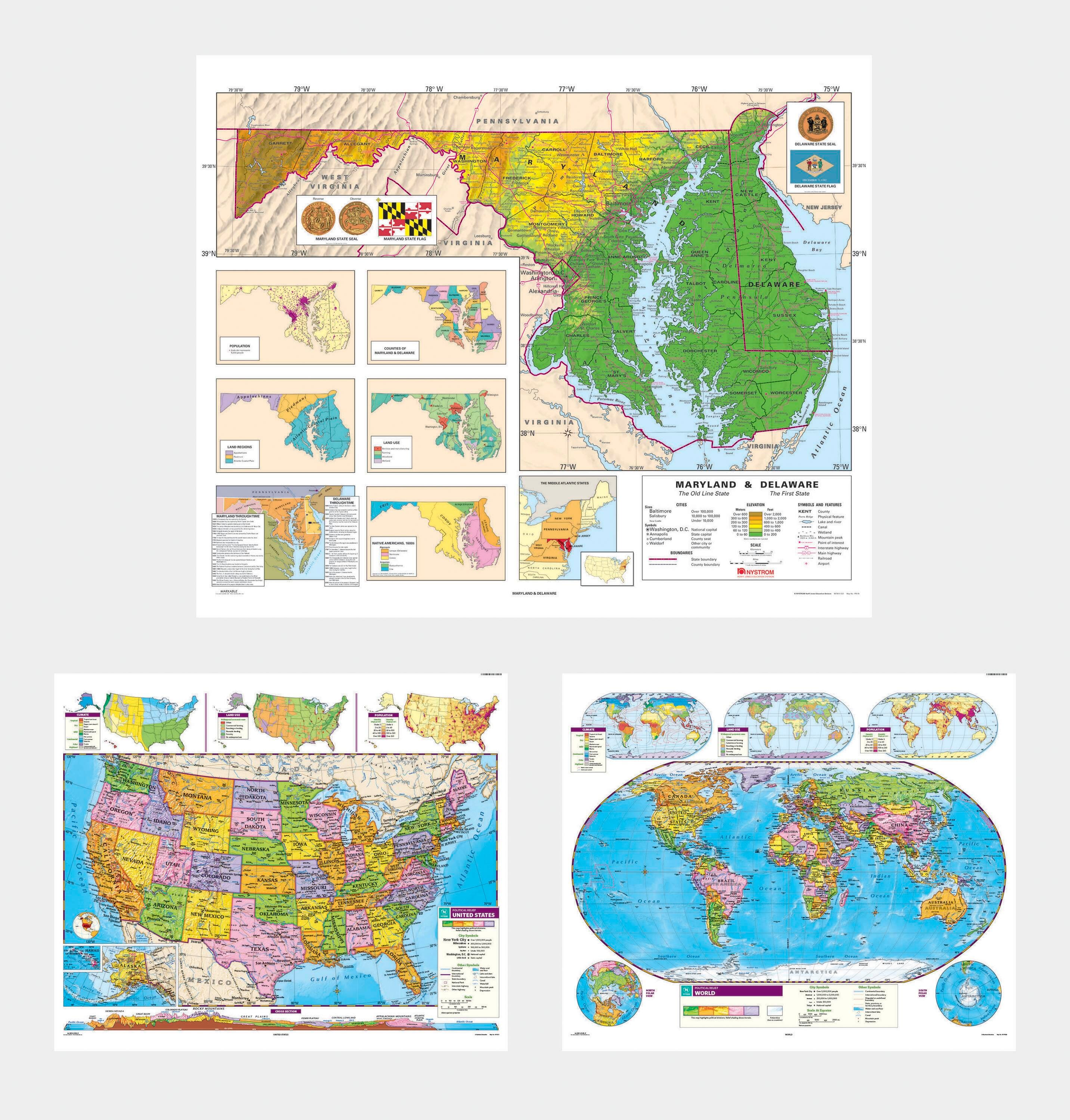 MAP NYSTROM  MARYLAND/DELAWARE/  US/WORLD  COMBO