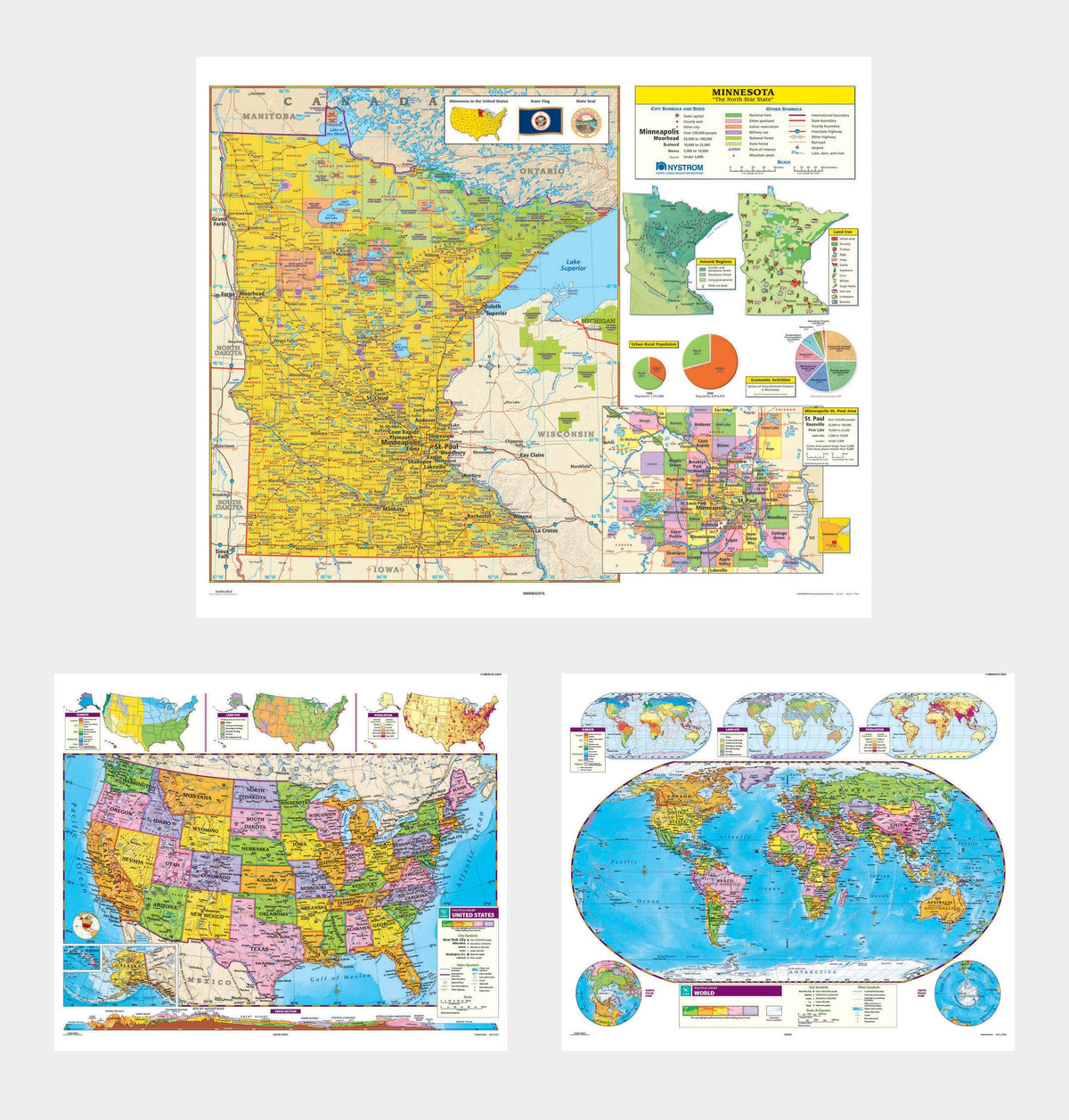 MAP NYSTROM  MINNESOTA/  US/WORLD  COMBO
