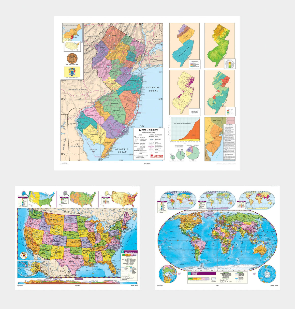 MAP NYSTROM  NEW JERSEY/  US/WORLD  COMBO