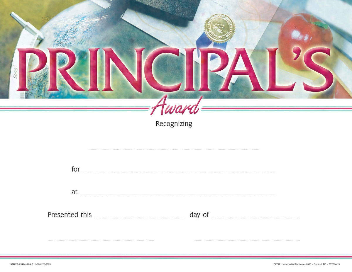 AWARD RECOGNITION PRINCIPALS 8-1/2 X 11  PACK OF 25