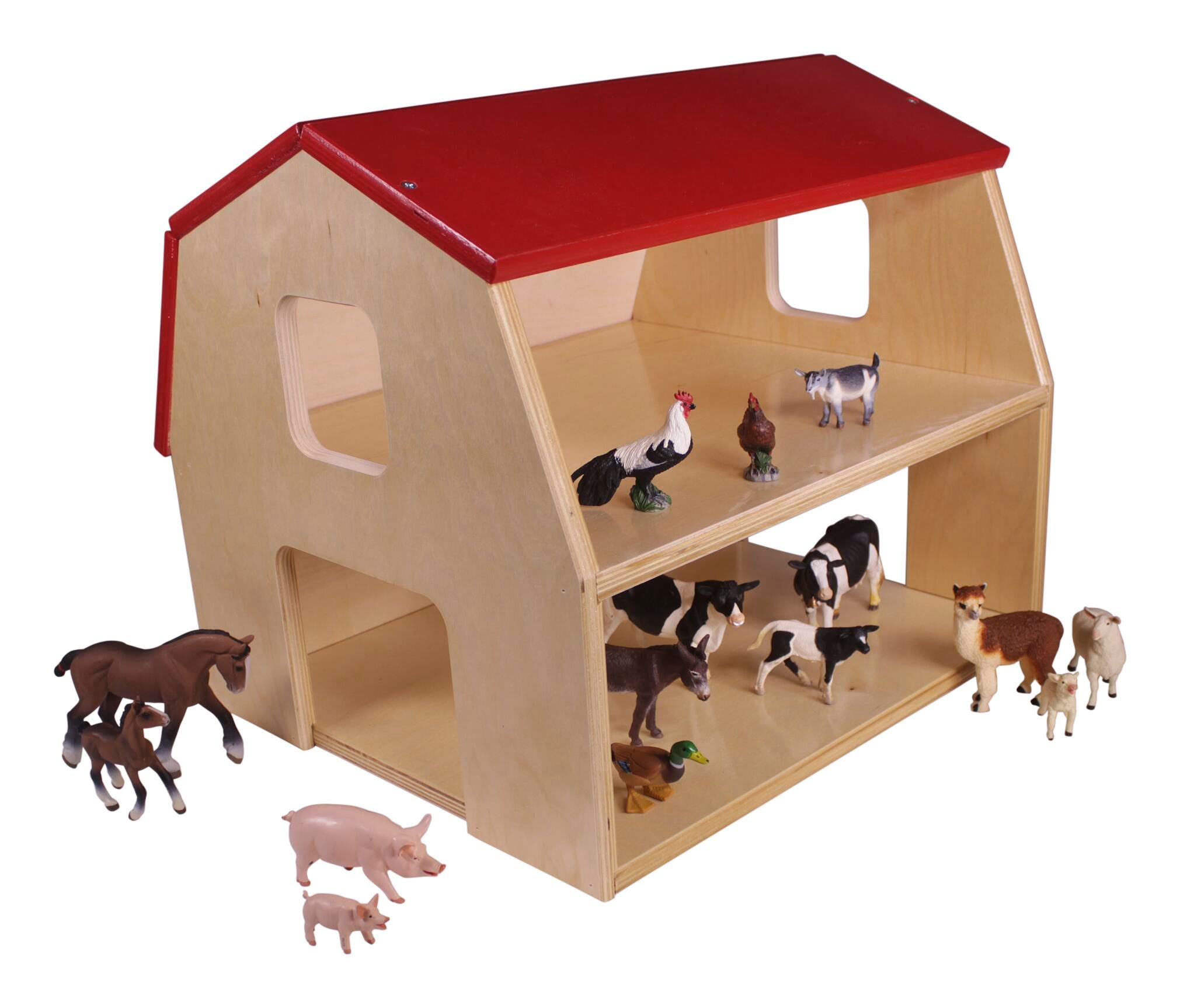 KIT - RED ROOF BARN WITH COMPLETE FARM - SET OF 16