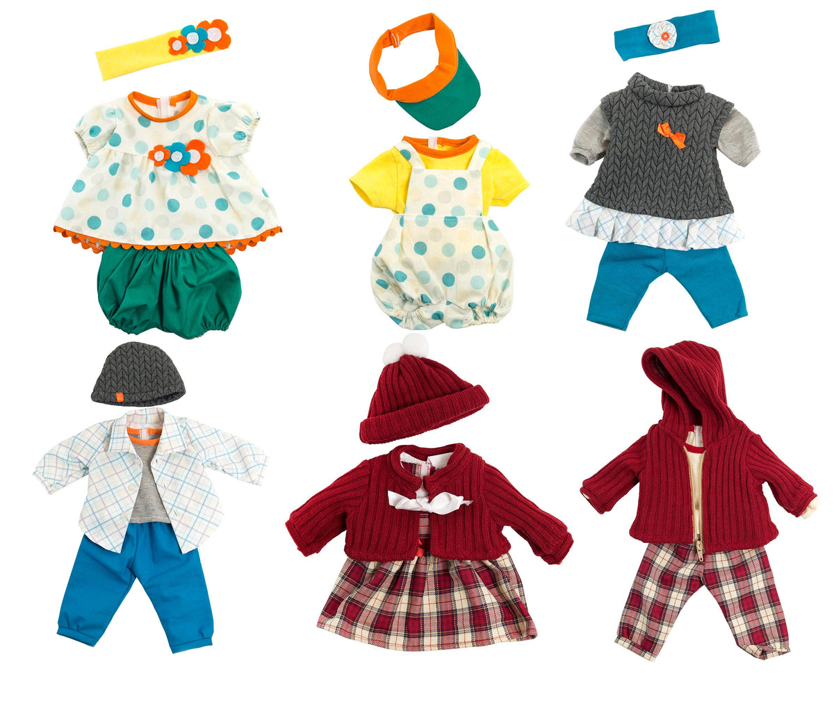 DOLL FASHION CLOTHING FOR 15 INCH DOLLS - SET OF 6