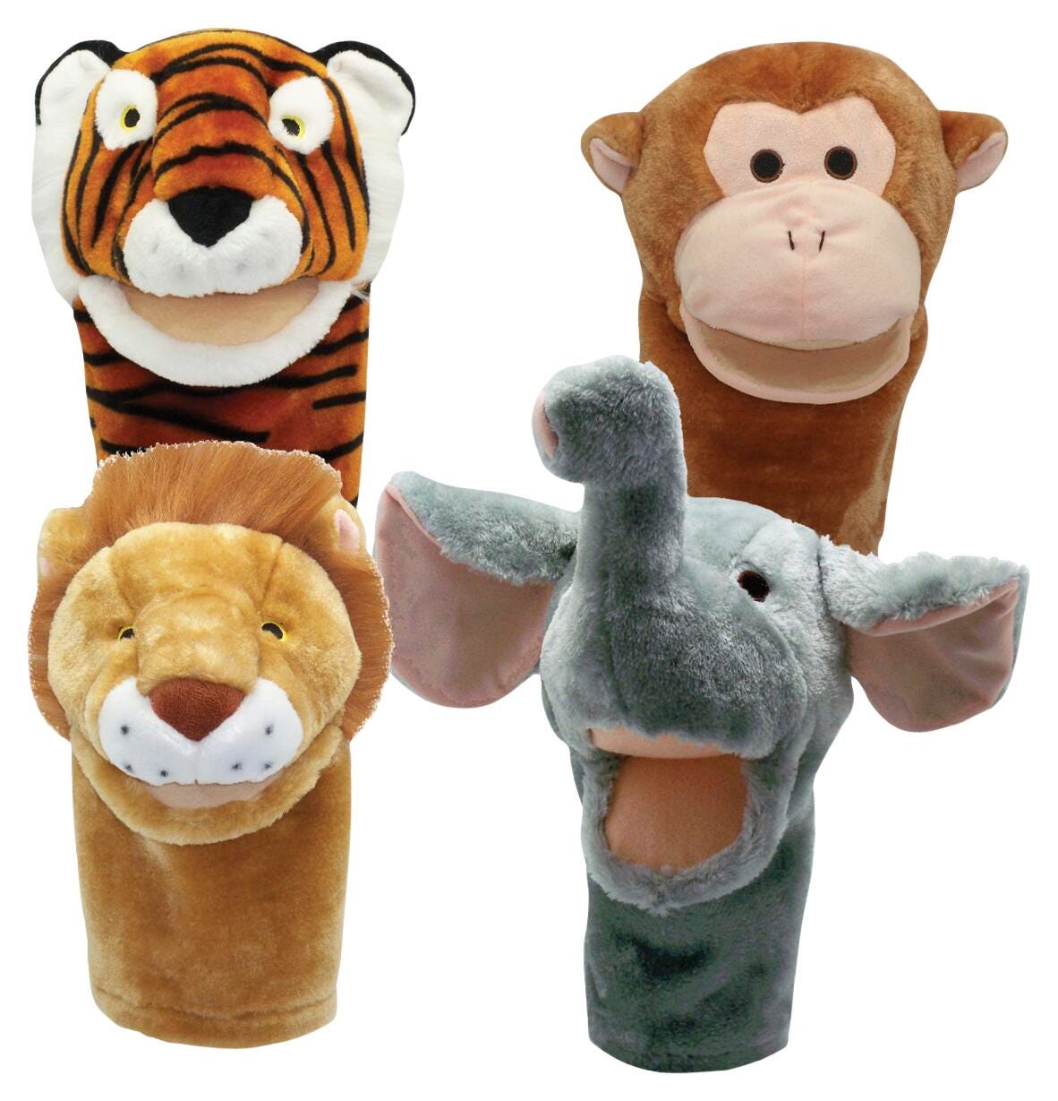 MOVEABLE MOUTH ZOO ANIMAL PUPPETS - SET OF 4