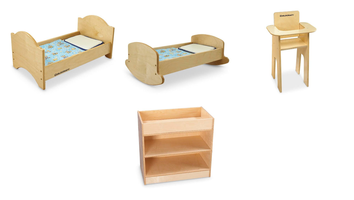 QS KIT - DOLL BED STACKING-CRADLE-HIGH CHAIR-CHANGING TABLE- 2 MATTRESS 2 PILLOW 2 BLANKET - SET OF 10