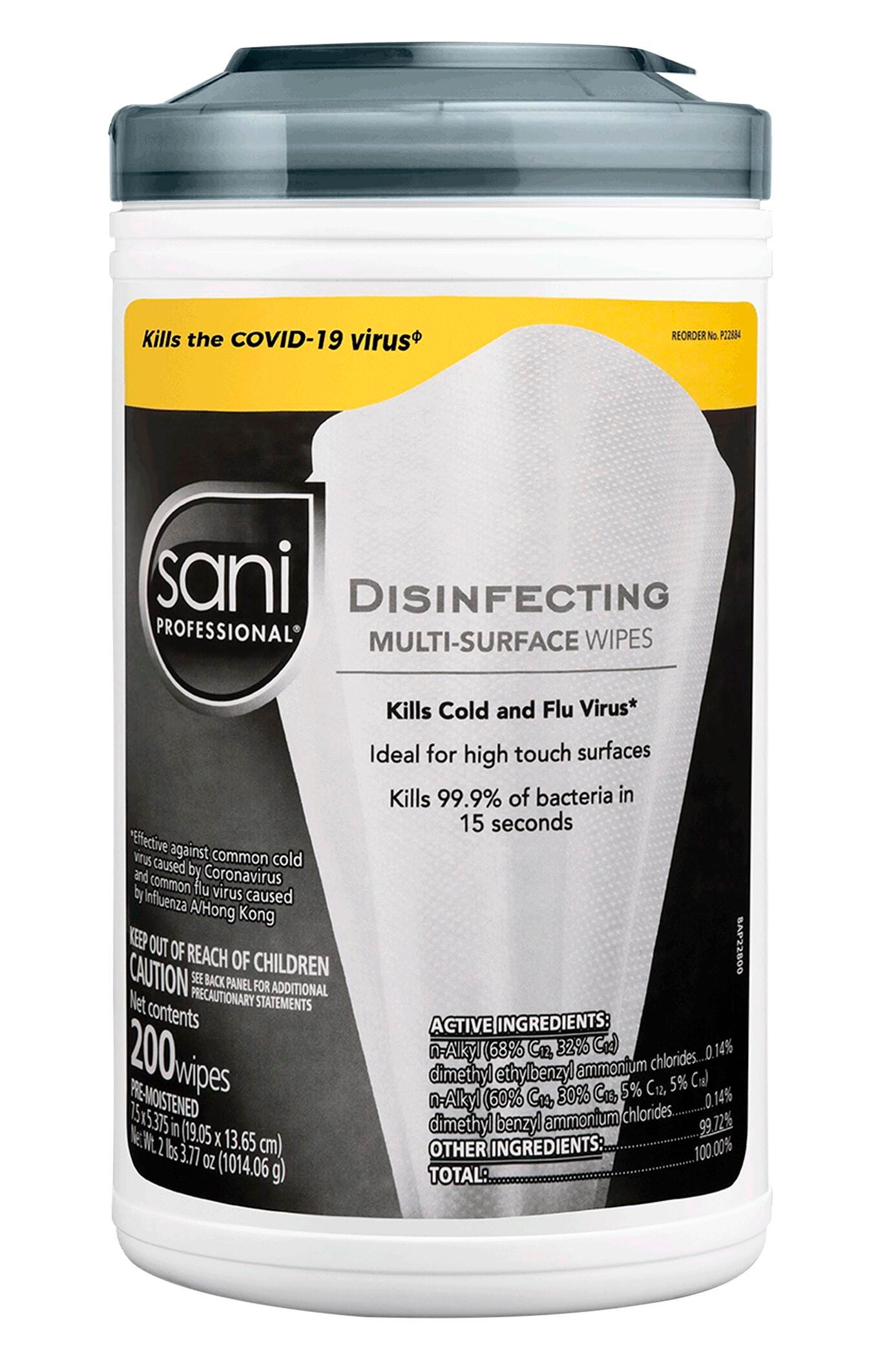 WIPES - RJ SCHINNER - SANI PROFESSIONAL DISINFECTING WIPES - 200 WIPES IN A TUB - UNSCENTED - PACK OF 6