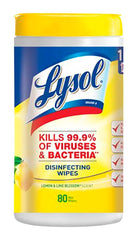WIPES - LYSOL DISINFECTING WIPES - 80 WIPES IN A TUB - LEMON AND LIME BLOSSOM SCENT - EACH