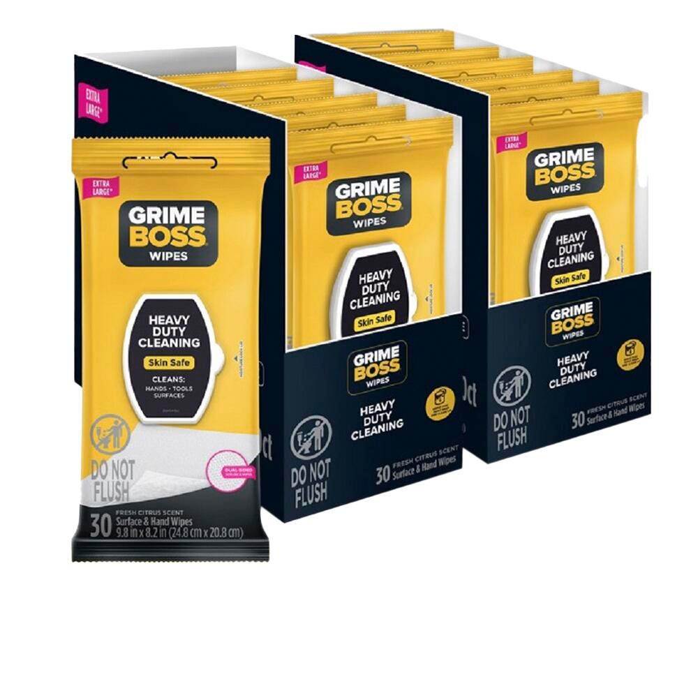 WIPES - GRIMES BOSS HEAVY DUTY WIPES - 30 WIPES IN A PACK - FRESH CITRUS SCENT - PACK OF 12