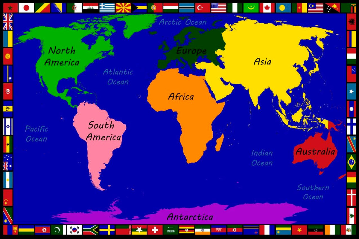 CHILDCRAFT - CARPETS - GEOGRAPHY WORLD MAP - RECTANGLE - 6 FT X 9 FT