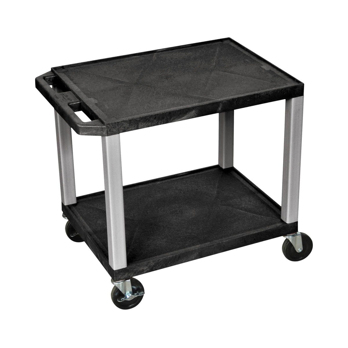 CART - LUXOR  2 SHELF 24X18X24-1/2 TUFFY CART WITHOUT POWER -  BLACK SHELVES - NICKEL LEGS