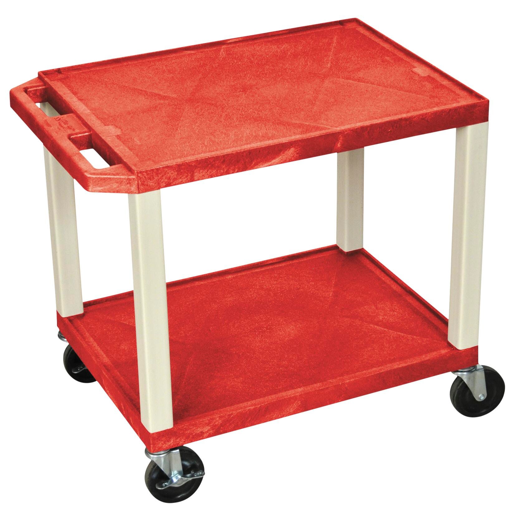 CART - LUXOR  2 SHELF 24X18X24-1/2 TUFFY CART WITHOUT POWER -  RED SHELVES - PUTTY LEGS
