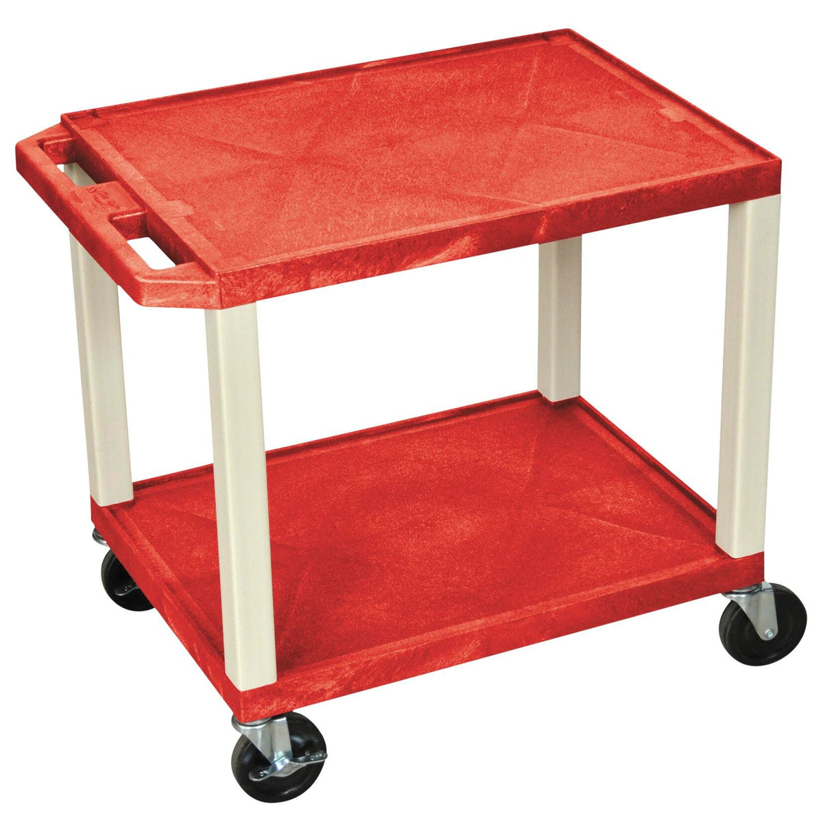 CART - LUXOR  2 SHELF 24X18X24-1/2 TUFFY CART WITHOUT POWER -  RED SHELVES - PUTTY LEGS