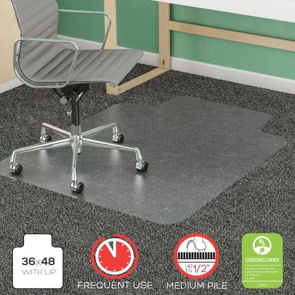 CHAIR MAT - SUPERMAT RECTANGLE CHAIR MAT FOR CARPETED FLOORS - LIPPED - MICROPEL ANTIMICROBIAL - SRAIGHT EDGE - 36 W X 48 D IN - CLEAR COLOR