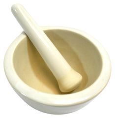 MORTAR AND PESTLE PORCELAIN 5.5 INCH DIAMETER