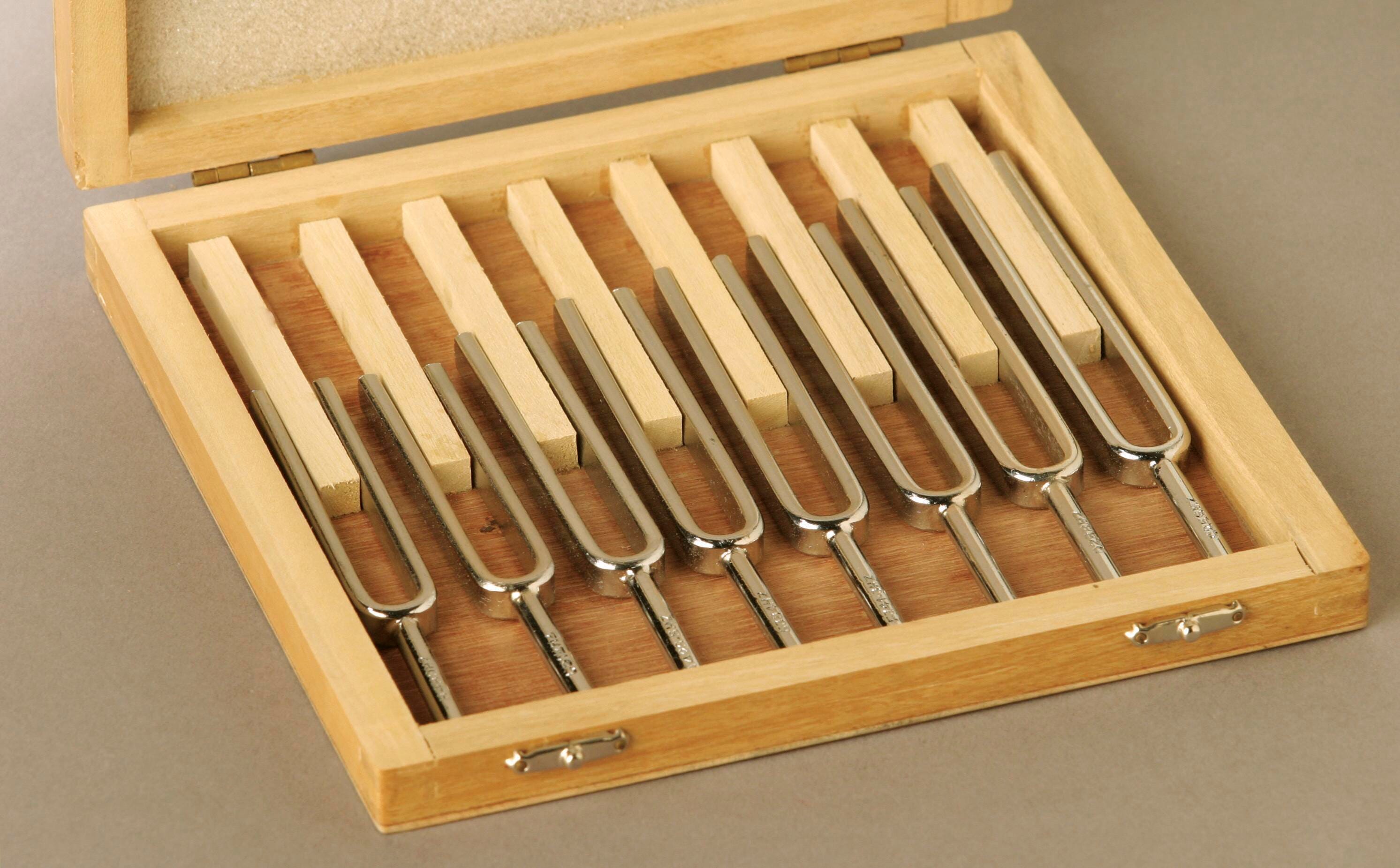 TUNING FORK - STEEL W/WOODEN BOX - SET OF 8
