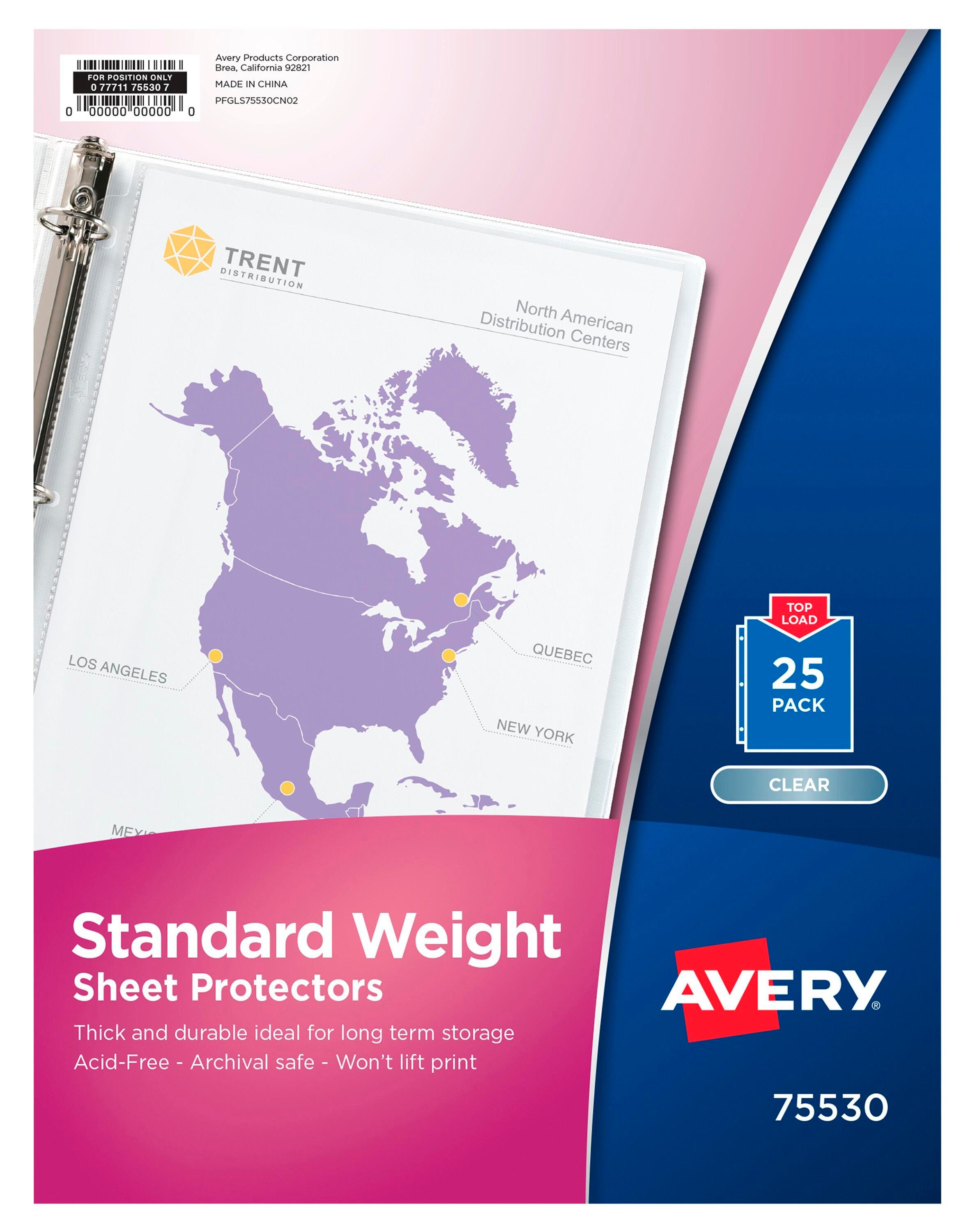 SHEET PROTECTOR TOP LOAD STANDARD WEIGHT CLEAR PK OF 25 AVE75530