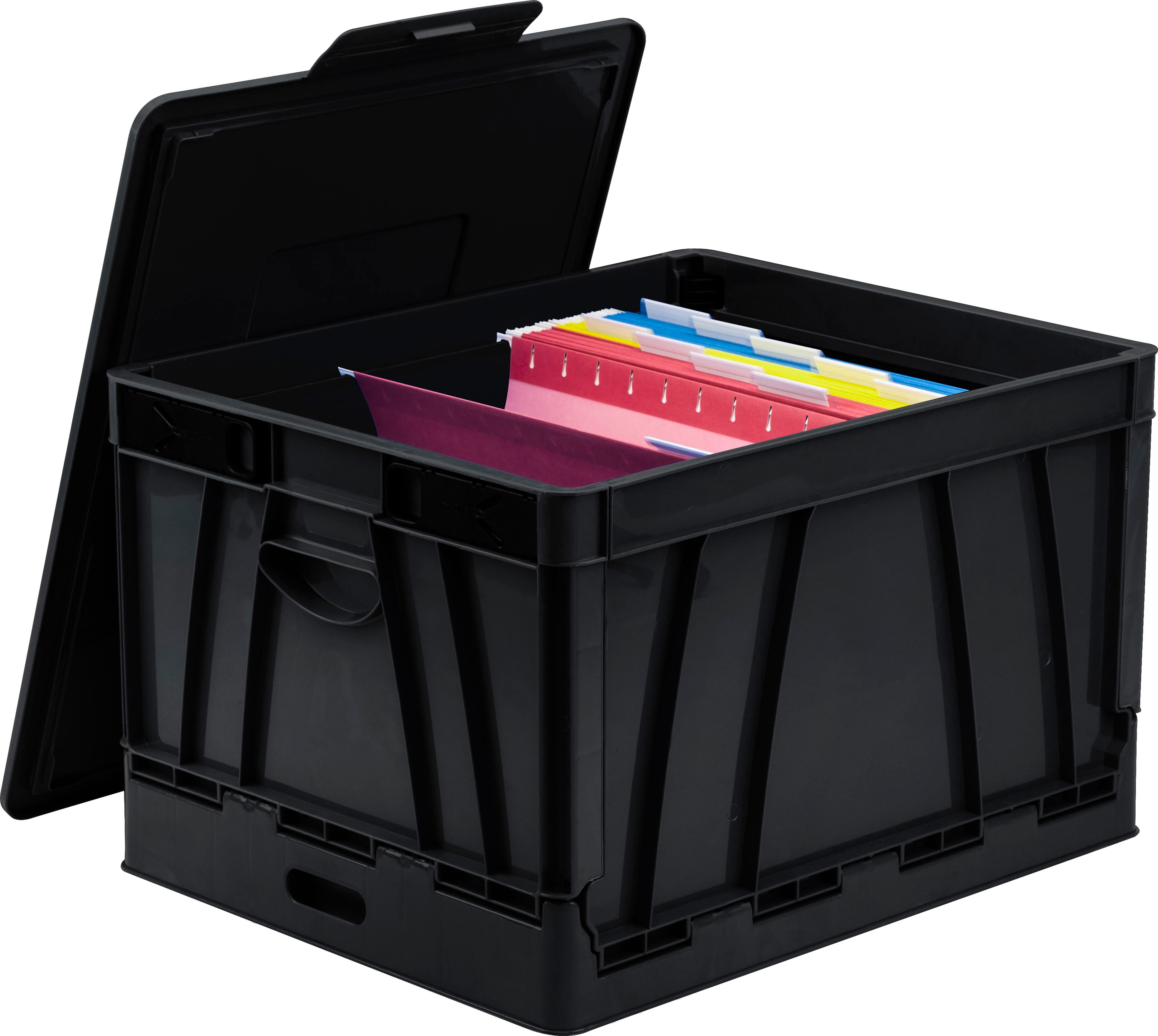 CRATE FOLDING WITH LID 9.5 GALLON BLACK