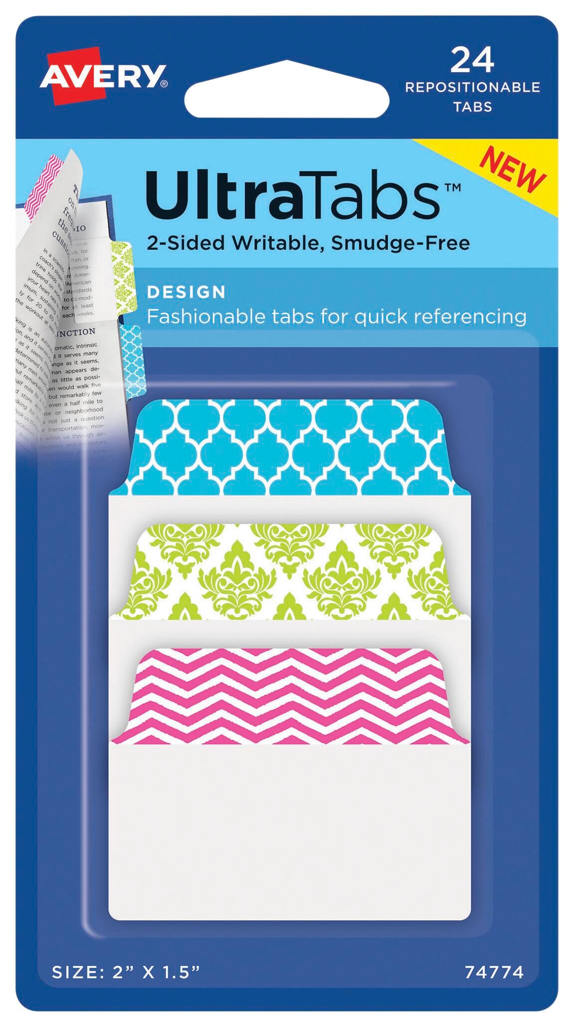 TABS ULTRA REPOSITIONABLE 2X1.5 IN ASST PATTERN SET OF 24 AVE74774