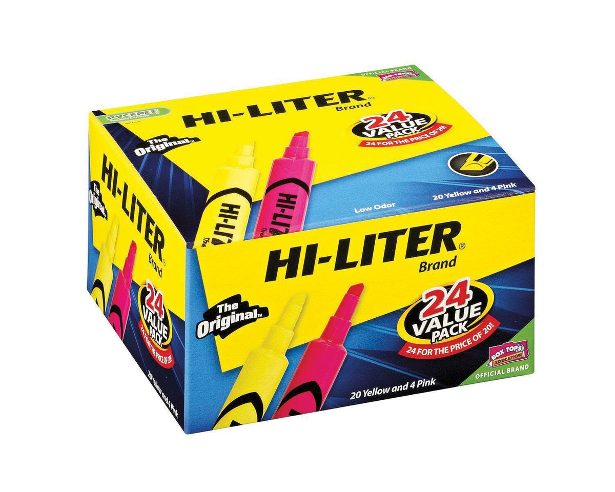 HIGHLIGHTERS HI-LITER CHISEL TIP YELLOW AND PINK SET OF 24