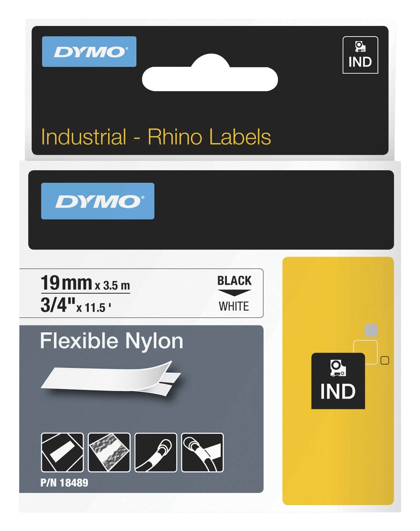 LABEL FLEX NYLON RHINO 3/4 IN X 11.5 FT WHITE DYM18489