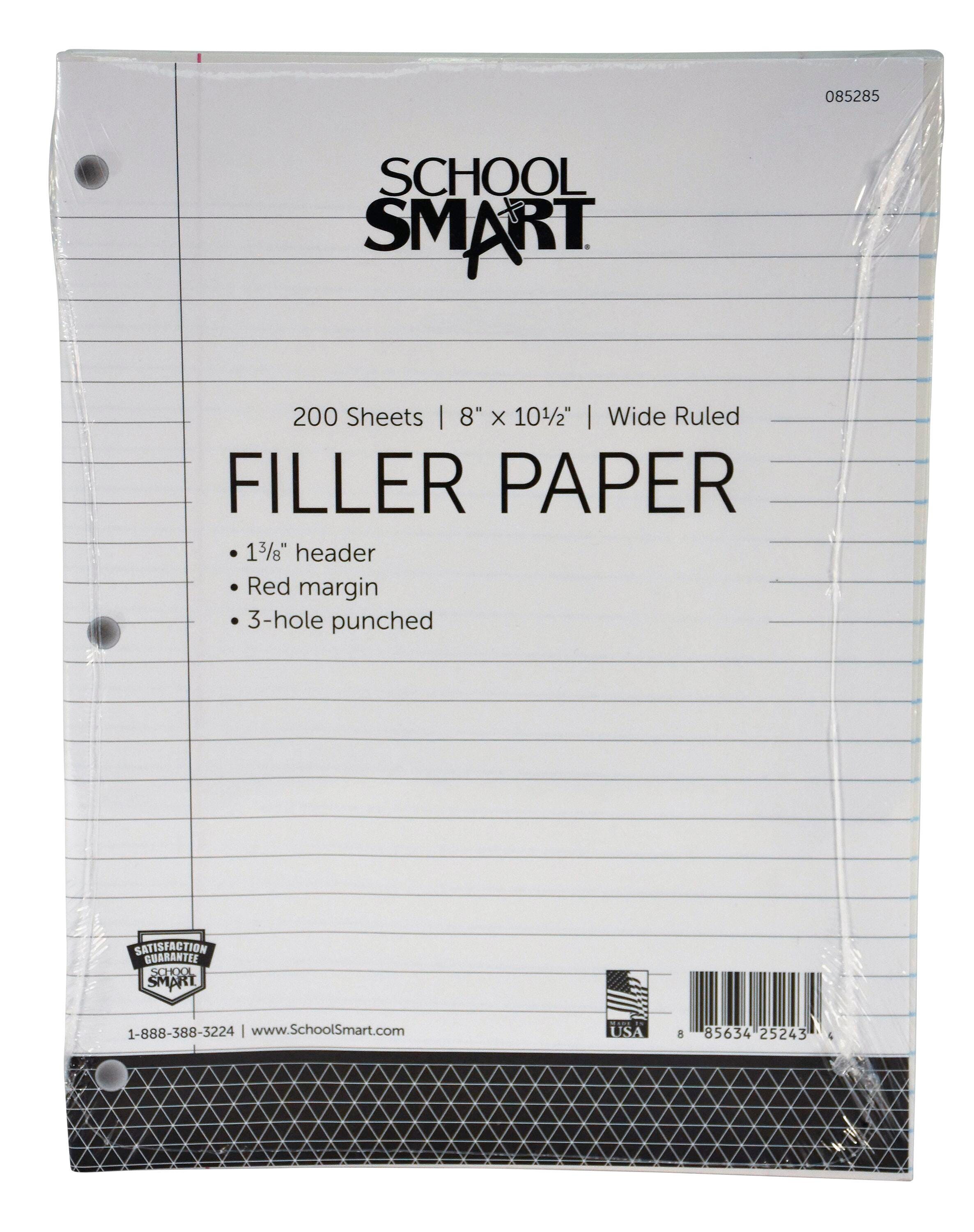 PAPER FILLER 8X10.5 15 LB WITH MARGIN 3/8 RULE  3HP 200 SHTS SCHOOL SMART