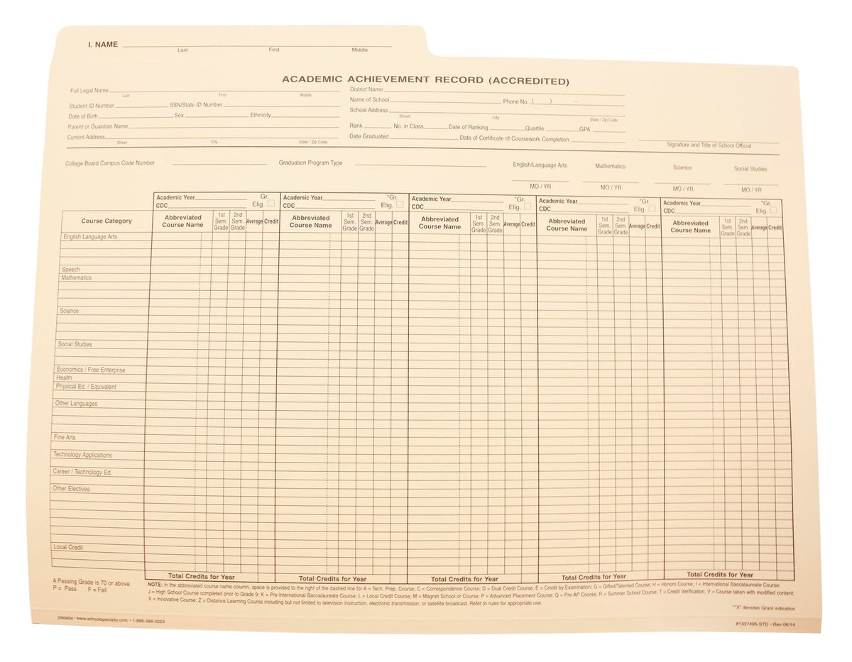 12 PT CUMULATIVE RECORD FOLDER STANDARD PACK OF 100