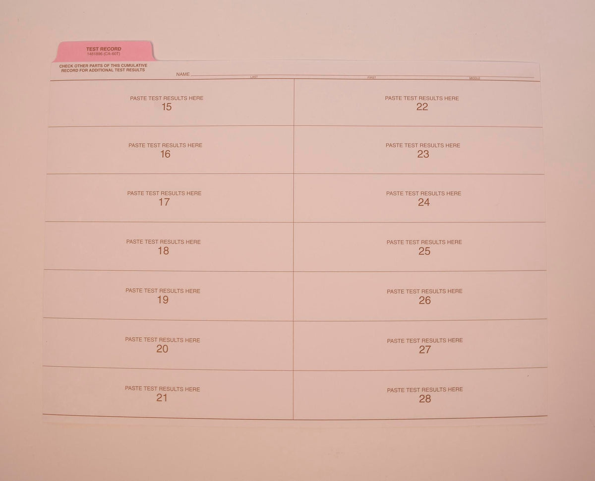 FOLDER CUMULATIVE RECORD TEST INSERT 9X11-3/4 PACK OF 25