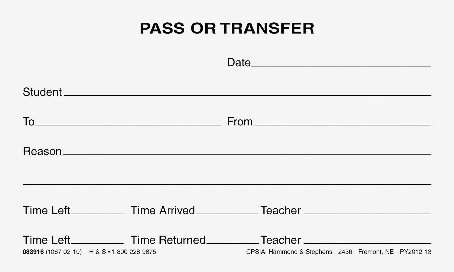 PAD COMMUNICATION PASS/TRANSFER 3X5 10PD/PKG 1067 02 10