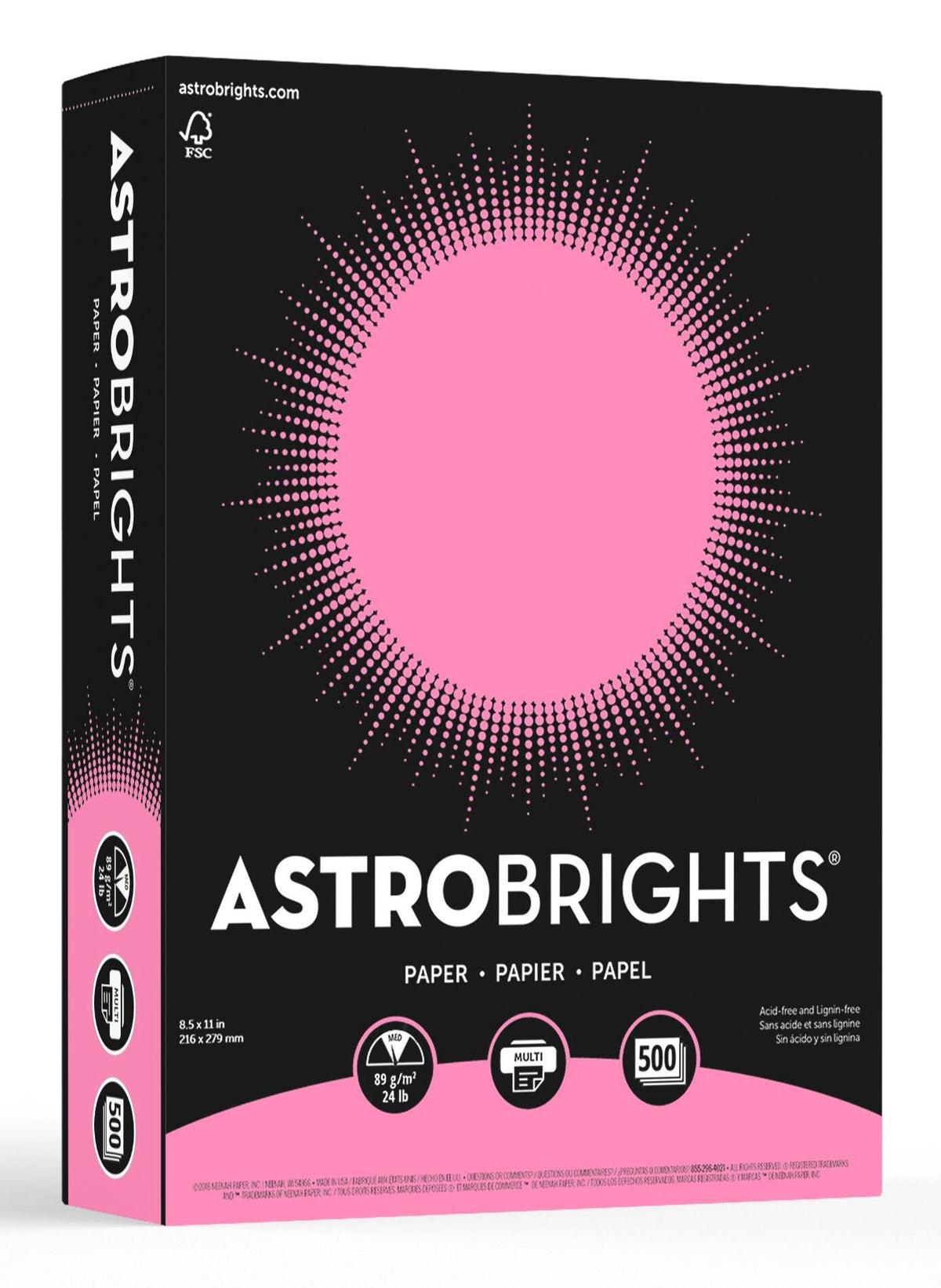 PAPER COPIER 8.5X11 24 LBS PULSAR PINK ASTROBRIGHT REAM