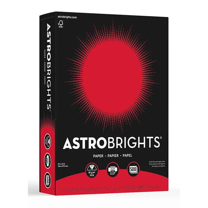 PAPER COPIER 8.5X11 24 LBS RE ENTRY RED ASTROBRIGHT REAM