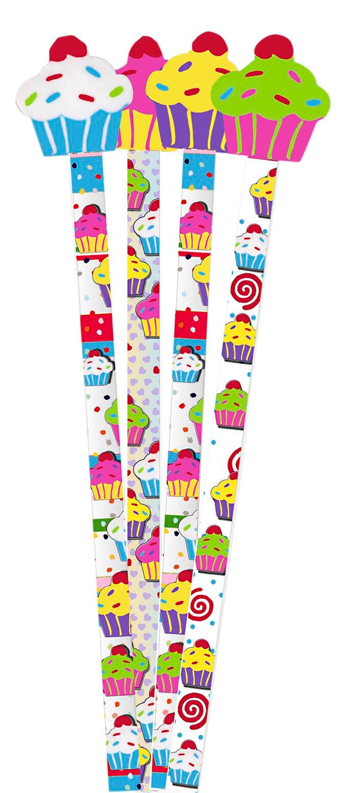 PENCILS CUPCAKES WITH TOP ERASERS SET OF 36