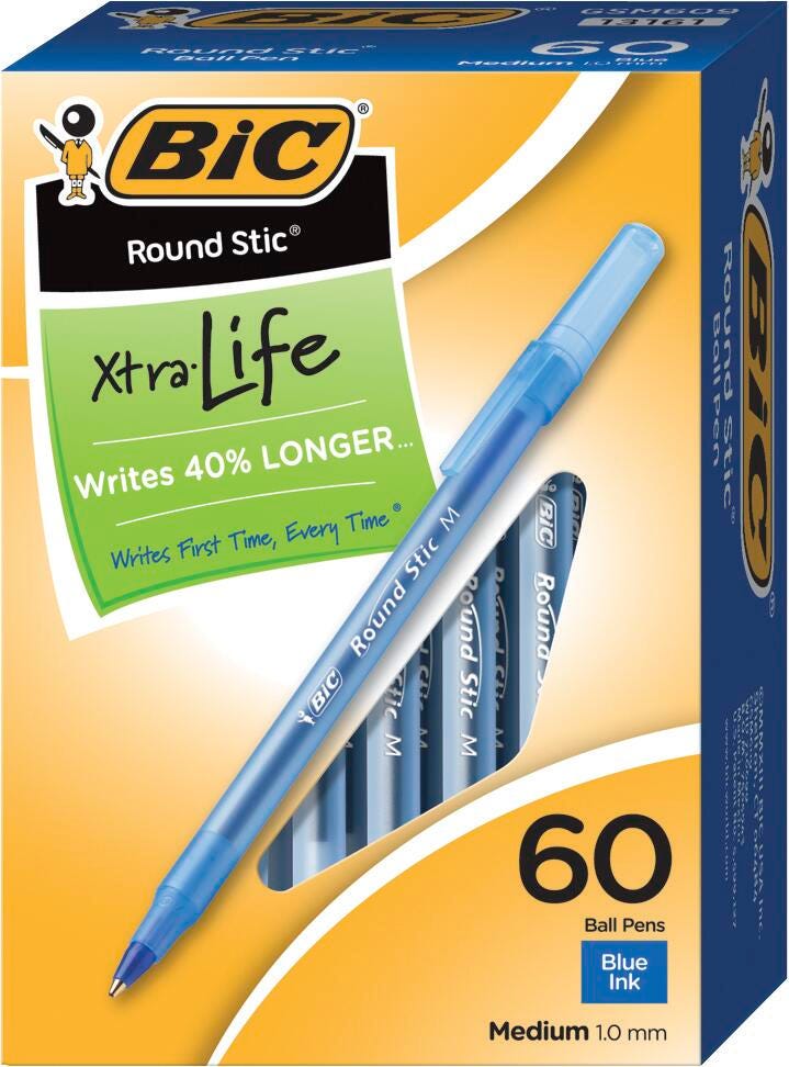 PEN BALLPOINT ROUND STIC MEDIUM 1.0MM BLUE PACK OF 60