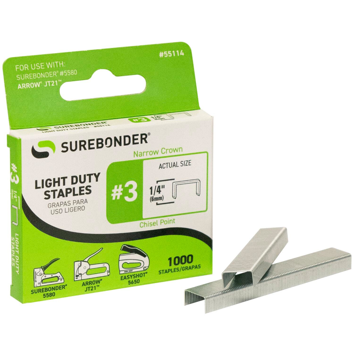STAPLES LIGHT DUTY NO 3 SUREBONDER 1/4 IN PACK OF 1000