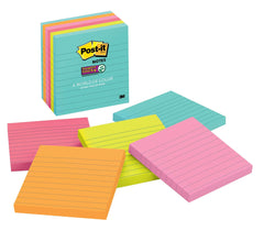 NOTES POST-IT SUPER STICKY LINED  SUPERNOVA NEON 4X4 6 PDS 90 SHTS/PAD