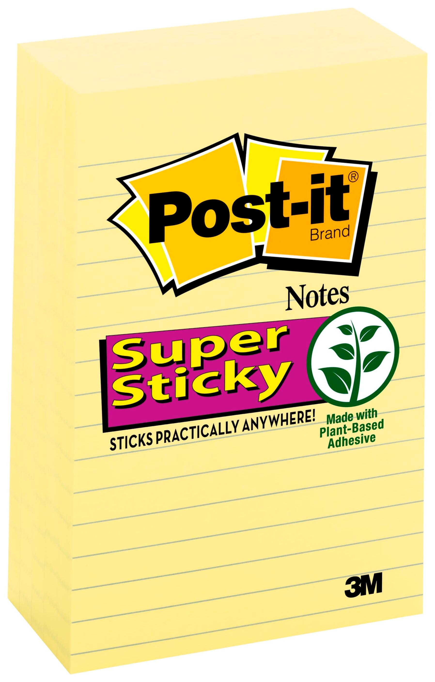 POST-IT NOTE 4X6 LINED SUPR-STIKY CANARY YELLOW/PD 5 PK