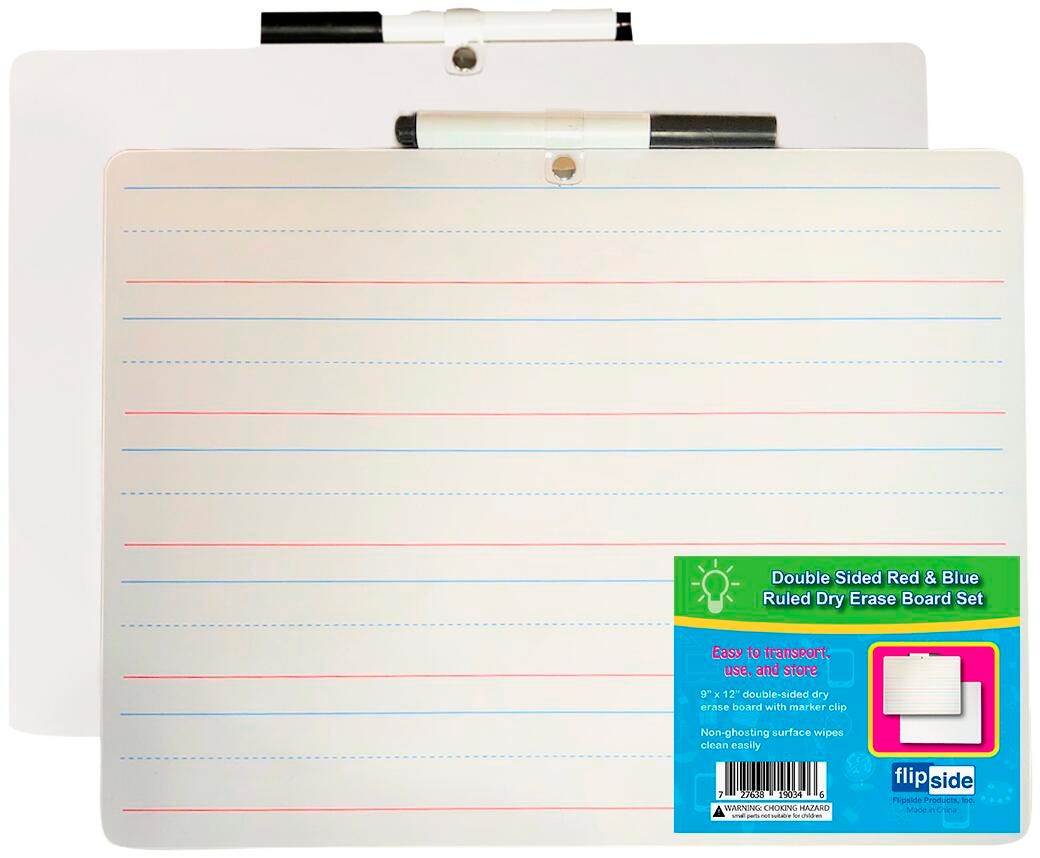 DRY ERASE BOARD FLIPSIDE 9 X 12 WITH MARKER AND CLIP PACK OF 12