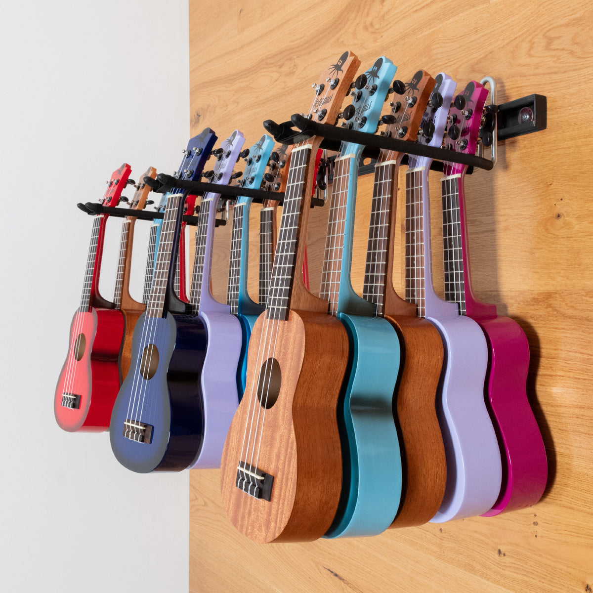 Ukulele wall hanger for up to 15 ukuleles - Black