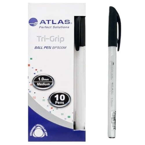 Atlas, Ball Pen Tri-Grip Med 1.0mm Bx=10 Black